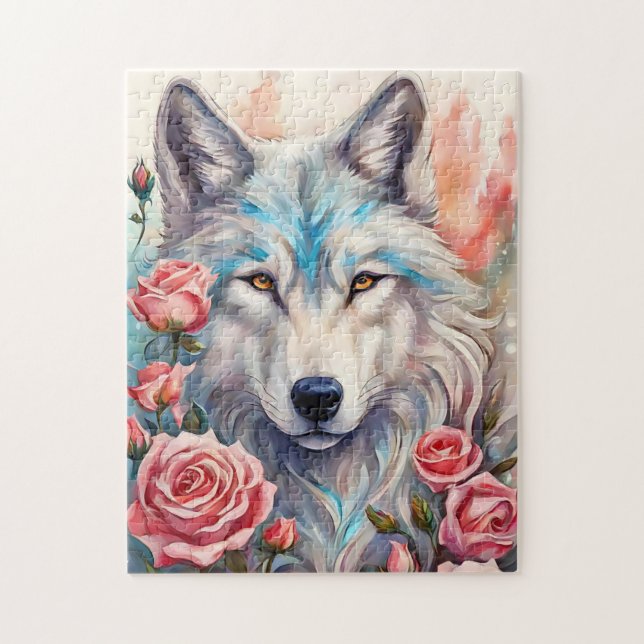 Quebra-cabeça pintura de animais selvagens de rosas rosa-cabeça- (Vertical)