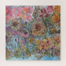Quebra-cabeça Pintura de Aquarela de Jardim Flor Boho