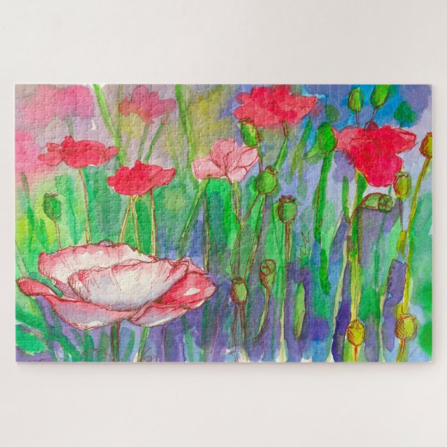 Quebra-cabeça Pintura de Aquarela de Jardim Flor Oriental (Horizontal)
