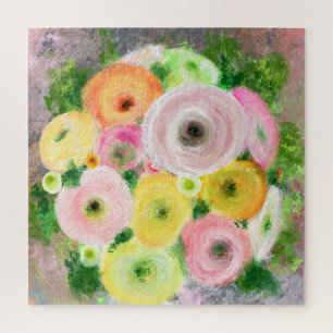 Quebra-cabeça Pintura de Arte Original Colorida de Buquê Ranunc