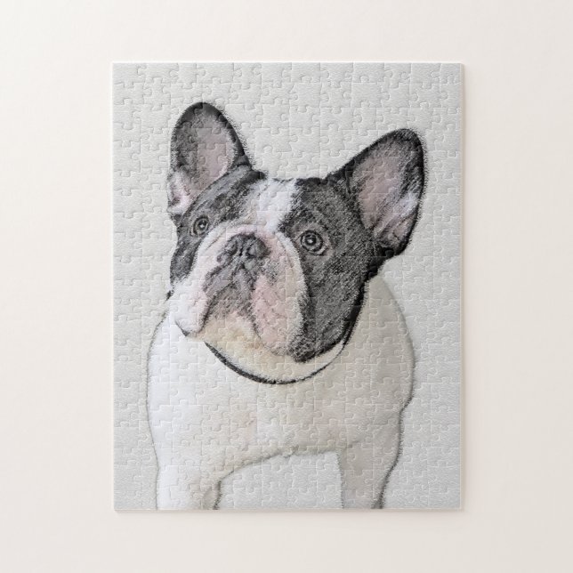 Quebra-cabeça Pintura de Bulldog Francês (Brindle Pied) - Arte C (Vertical)