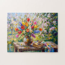 Pintura de Buquê de Tulipas em Natureza-Morta