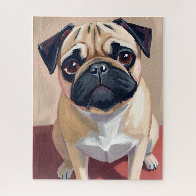 Quebra-cabeça Pintura de cachorro Pug  (Vertical)