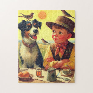 Quebra-cabeça Pintura de Cães e Crianças Retro Cujo Cão e Crianç