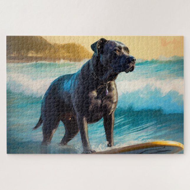 Quebra-cabeça Pintura de Cane Corso na Praia Surfando (Horizontal)