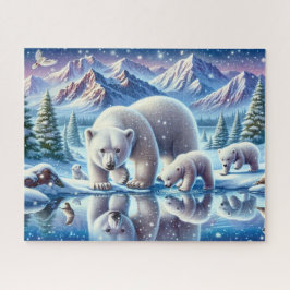 Quebra-cabeça Pintura de Cena Neve da Família Polar Bear