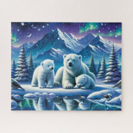 Quebra-cabeça Pintura de Cena Neve da Família Polar Bear