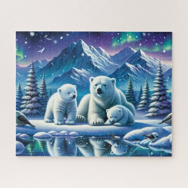 Quebra-cabeça Pintura de Cena Neve da Família Polar Bear (Horizontal)