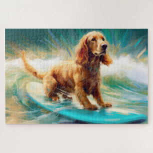 Quebra-cabeça Pintura de Cocker Spaniel Surfando na Praia