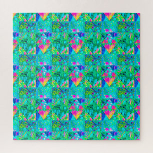 Quebra-cabeça Pintura de Colcha de Jardim com Hortênsia e Azuis
