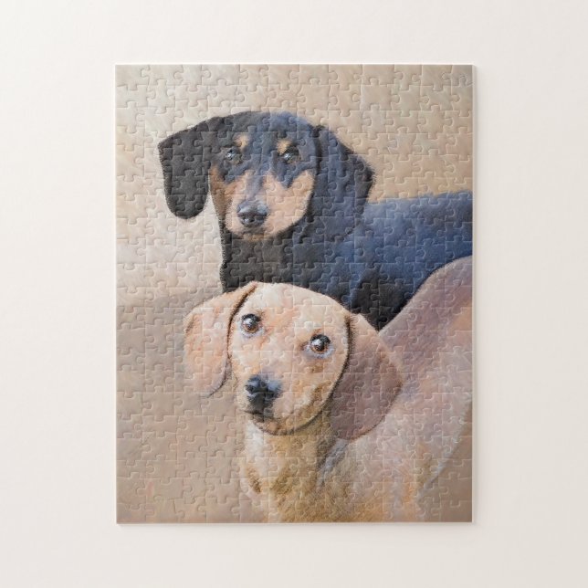 Quebra-cabeça Pintura de Dachshund (Smooth) - Arte de Cão Origin (Vertical)