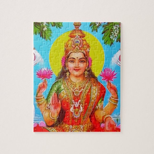 Quebra-cabeça Pintura de Diwali dos elefantes brancos de Lakshmi (Vertical)