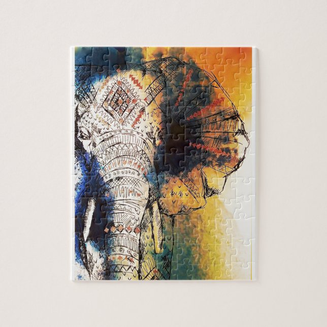 Quebra-cabeça Pintura de elefante decorada (Vertical)