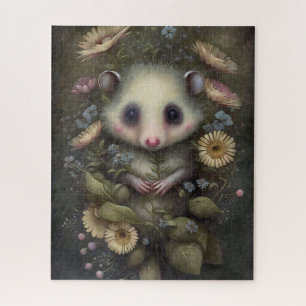 Quebra-cabeça Pintura de Flores de Bebê Gambá Fofo 