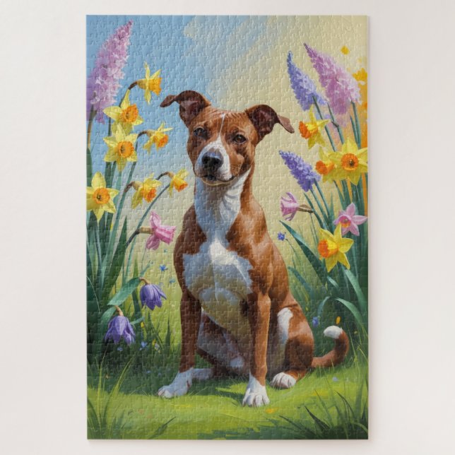 Quebra-cabeça Pintura de Flores de Cachorro Basenji (Vertical)