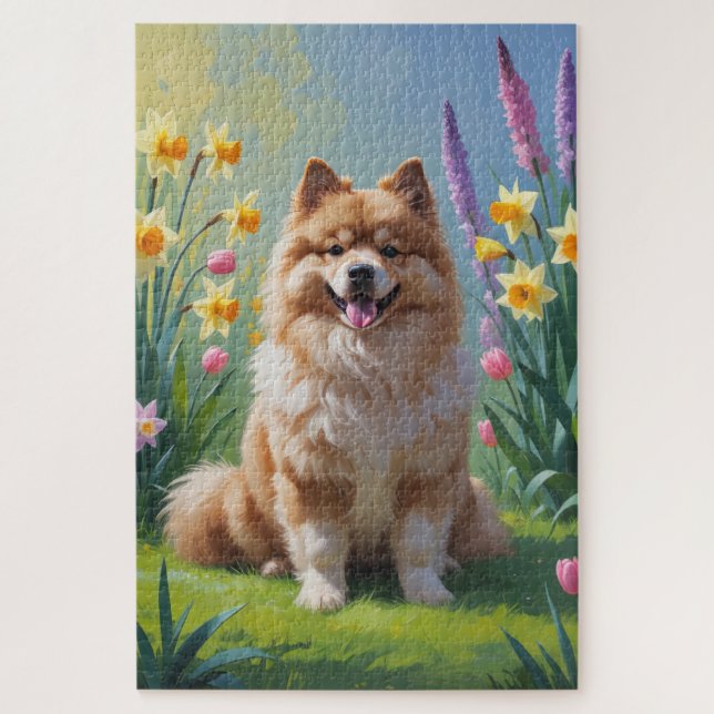 Quebra-cabeça Pintura de Flores de Cachorro Keeshond (Vertical)