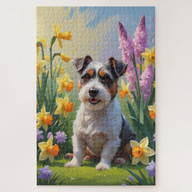 Quebra-cabeça Pintura de Flores de Cachorro Terrier australiano (Vertical)