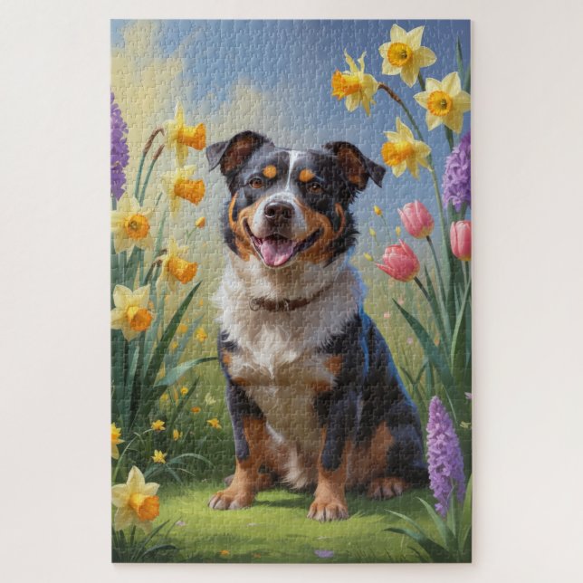 Quebra-cabeça Pintura de Flores de Cão Australiano (Vertical)