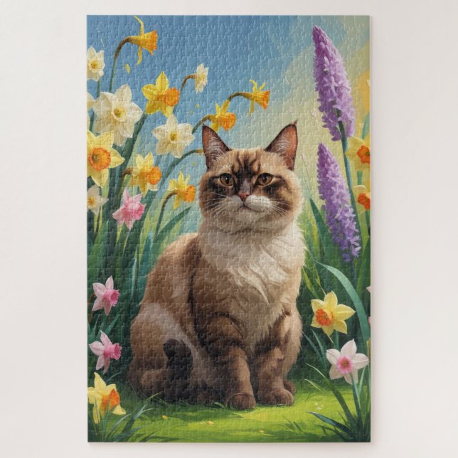 Quebra-cabeça Pintura de Flores de Gato Abissino (Vertical)