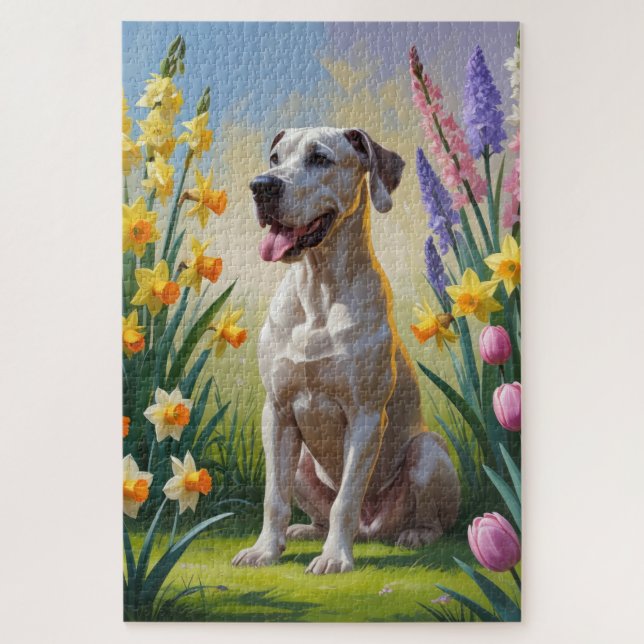 Quebra-cabeça Pintura de Flores de Primavera do Cão Grande Dinam (Vertical)