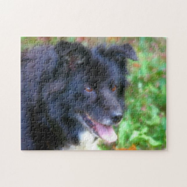 Quebra-cabeça Pintura de Foto Collie Dog de Borda Negra (Horizontal)