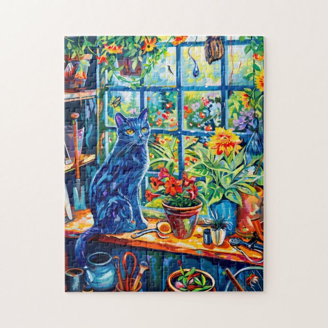 Quebra-cabeça Pintura de Gato no Jardim da Parede (Vertical)