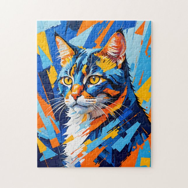 Quebra-cabeça Pintura de Gato Vívido Cubista (Vertical)