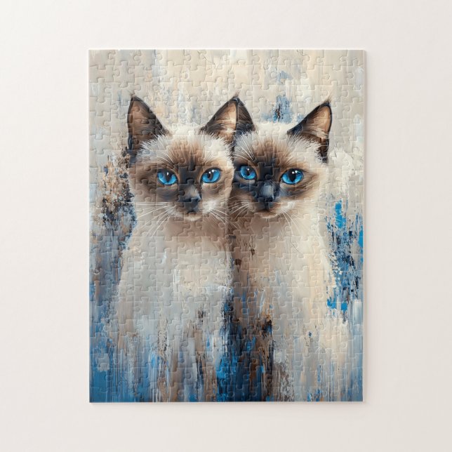 Quebra-cabeça Pintura de Gatos Siameses Negros (Vertical)