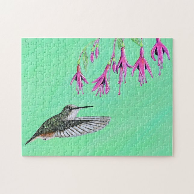 Quebra-cabeça Pintura de Hummingbird e Fuchsia (Horizontal)