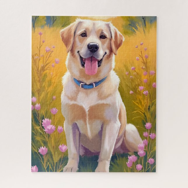 Quebra-cabeça Pintura de Labrador Retriever Cachorro Amarelo  (Vertical)
