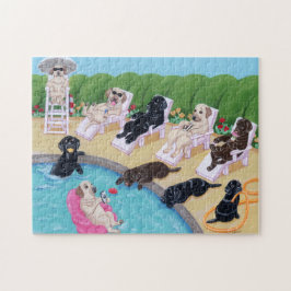 Quebra-cabeça Pintura de Labradors do partido da piscina