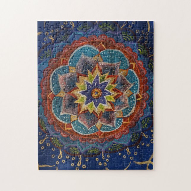 Quebra-cabeça Pintura de Mandala Verde, Azul, Amarelo (Vertical)