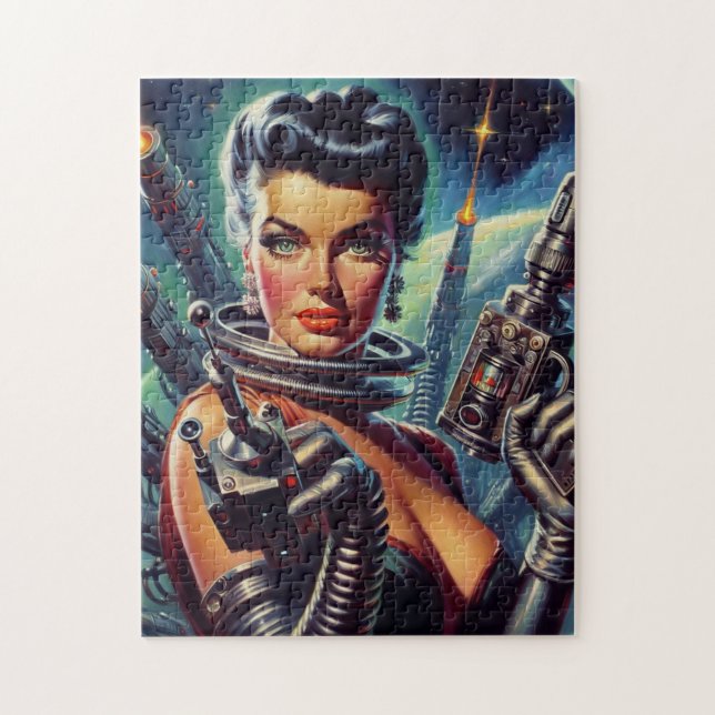 Quebra-cabeça Pintura de Mulher do Sci-Fi Retro (Vertical)