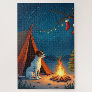 Quebra-cabeça Pintura de Noite de Camping de Natal do Jack Russe