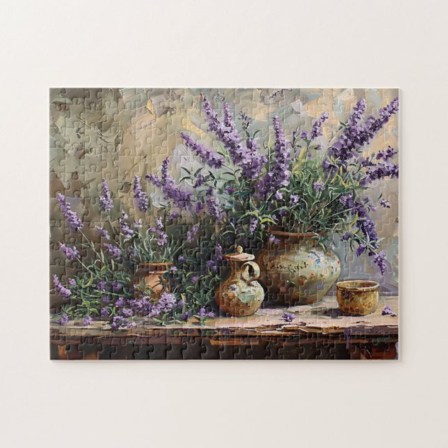 Quebra-cabeça Pintura De Óleo Botânico De Lavanda Potente (Horizontal)