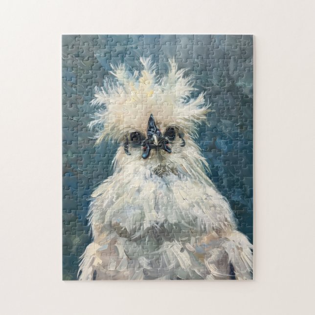 Quebra-cabeça Pintura de Óleo de Frango Silkie Branco Fluffy (Vertical)
