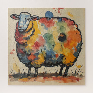 Quebra-cabeça Pintura de Ovelha em Aquarela Divertida