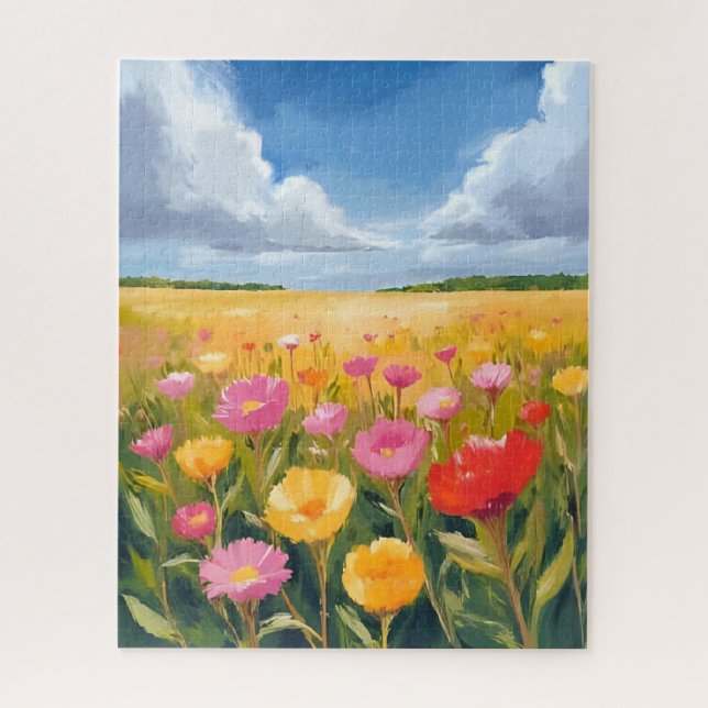 Quebra-cabeça Pintura de Paisagem Campo de Flores Natureza (Vertical)