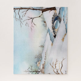 Quebra-cabeça Pintura de Paisagem de Aquarela da Ponte Snowy