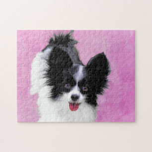 Quebra-cabeça Pintura de Papillon (Branco e Preto) - Arte Canina