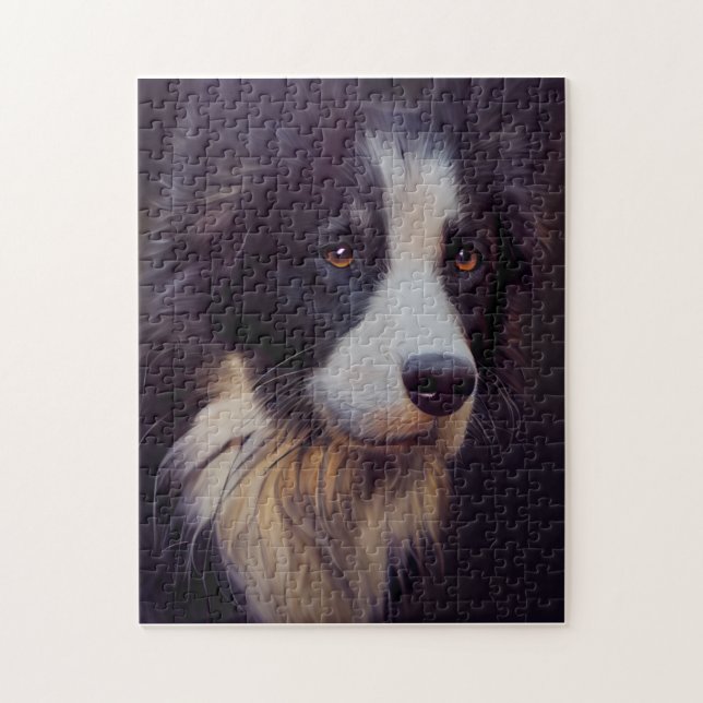 Quebra-cabeça Pintura de Portraços Cachorro Collie Borda (Vertical)