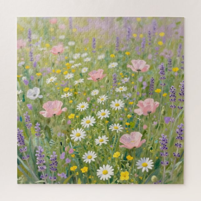 Quebra-cabeça Pintura de Prado de Flores Silvestres Pastel (Vertical)