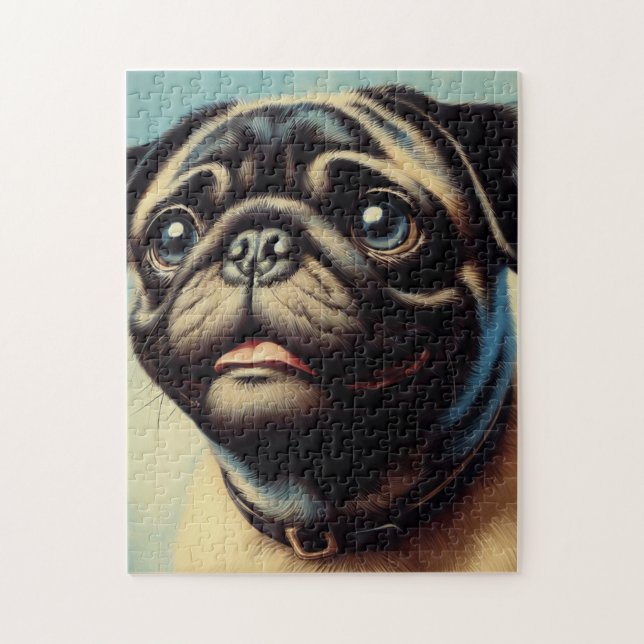 Quebra-cabeça Pintura de Pug Retro (Vertical)