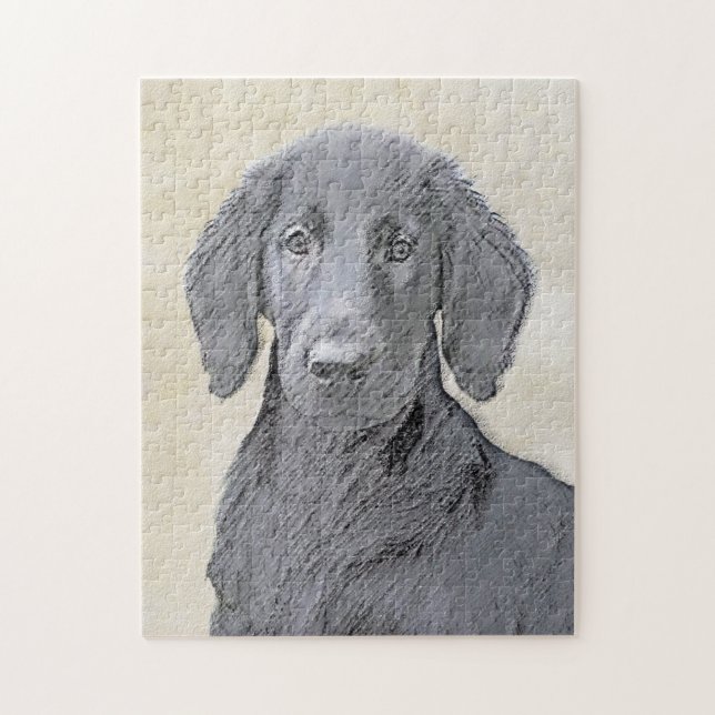 Quebra-cabeça Pintura De Retriever Revestida Plana - Arte De Cão (Vertical)