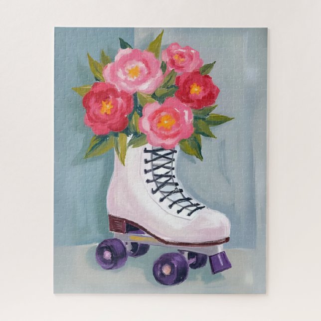 Quebra-cabeça Pintura de Rolo de Patins com Buquê de Rosas (Vertical)