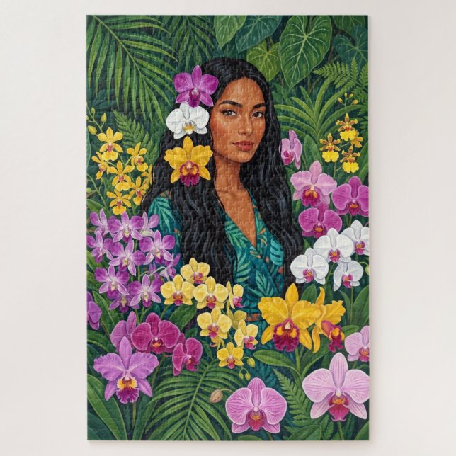 Quebra-cabeça Pintura de senhora de orquídea tropical Xlrg (Vertical)