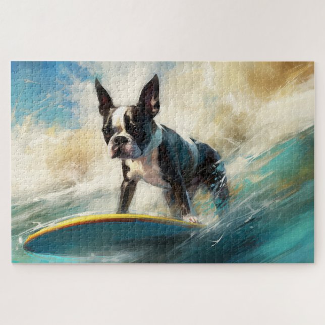 Quebra-cabeça Pintura de surf em Boston Terrier Beach (Horizontal)