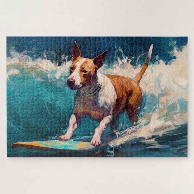 Quebra-cabeça Pintura de Surf na Praia de Bull Terrier (Horizontal)