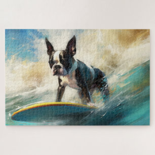 Quebra-cabeça Pintura de Surf na Praia do Boston Terrier