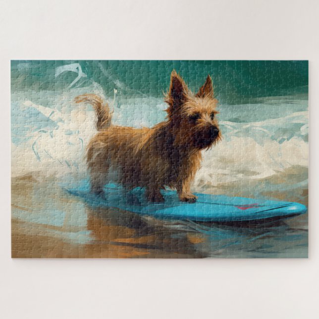 Quebra-cabeça Pintura de surfe na praia australiana Terrier (Horizontal)